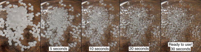 Plastimake pellets softening in hot water